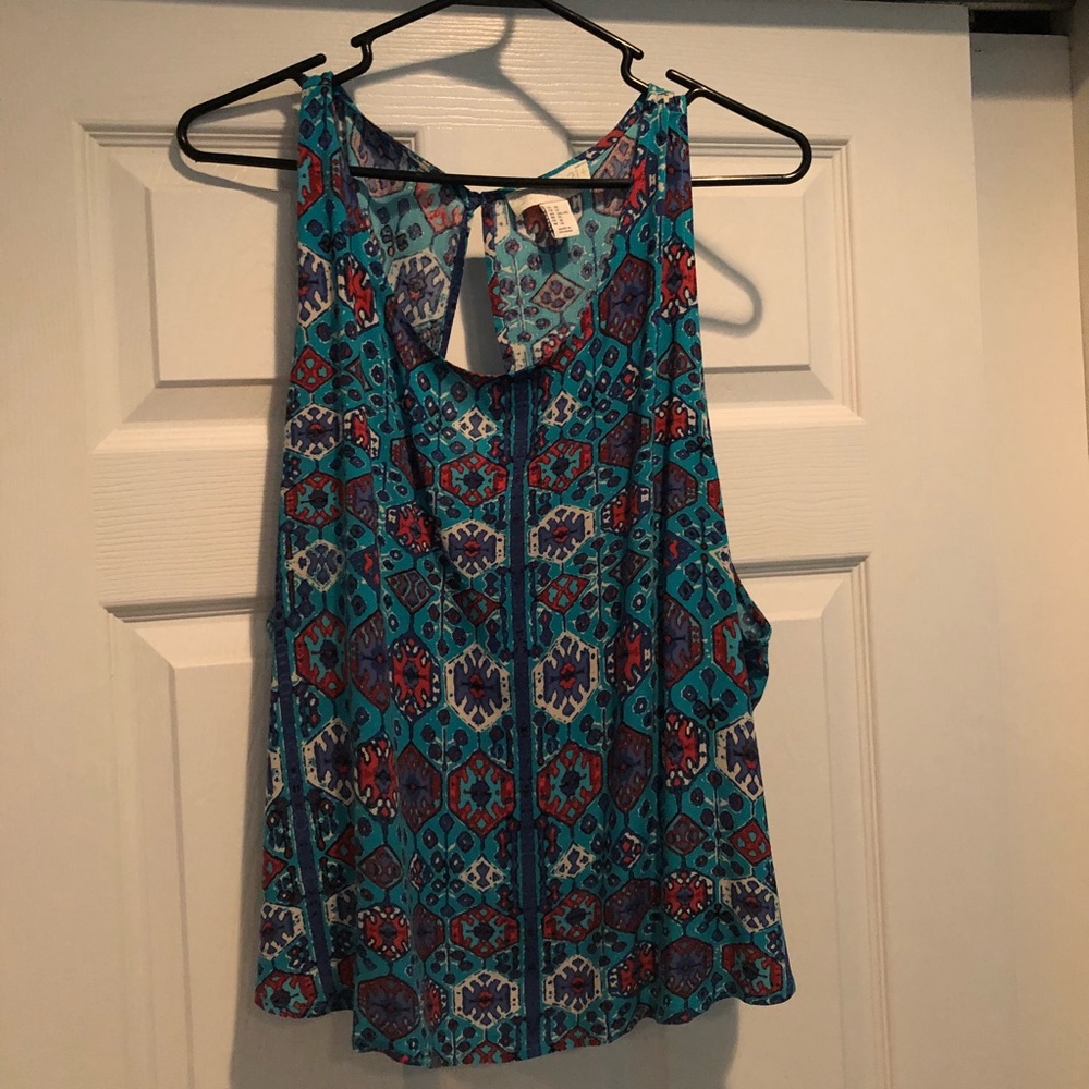 OPEN BACK F21 FOREVER 21 FORAL TANK TOP PINK BLUE